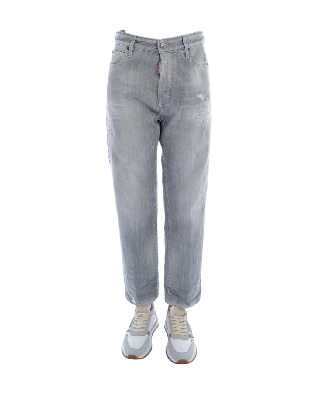 DSquared² Gray Distressed Cropped Jeans