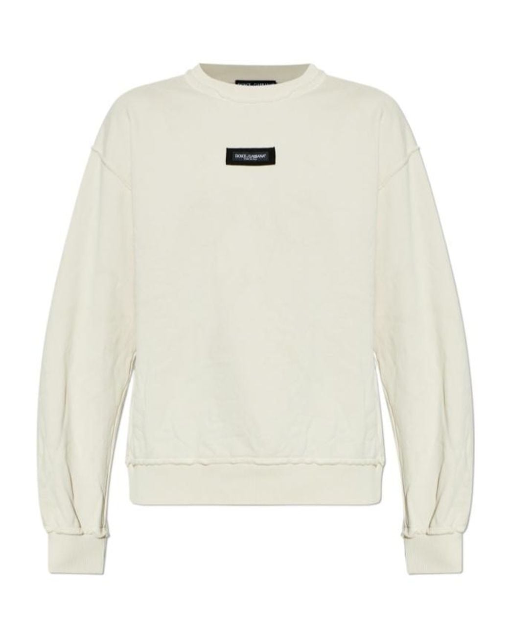 Dolce & Gabbana White Vintage Effect Logo Patch Sweatshirt for men