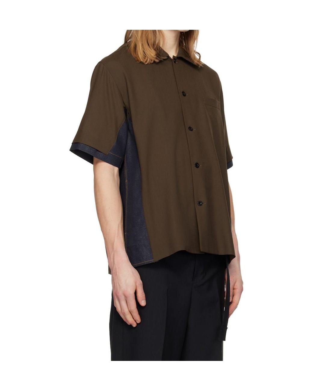 Sacai Brown Suiting Wool Blend Short-Sleeve Denim Shirt for men