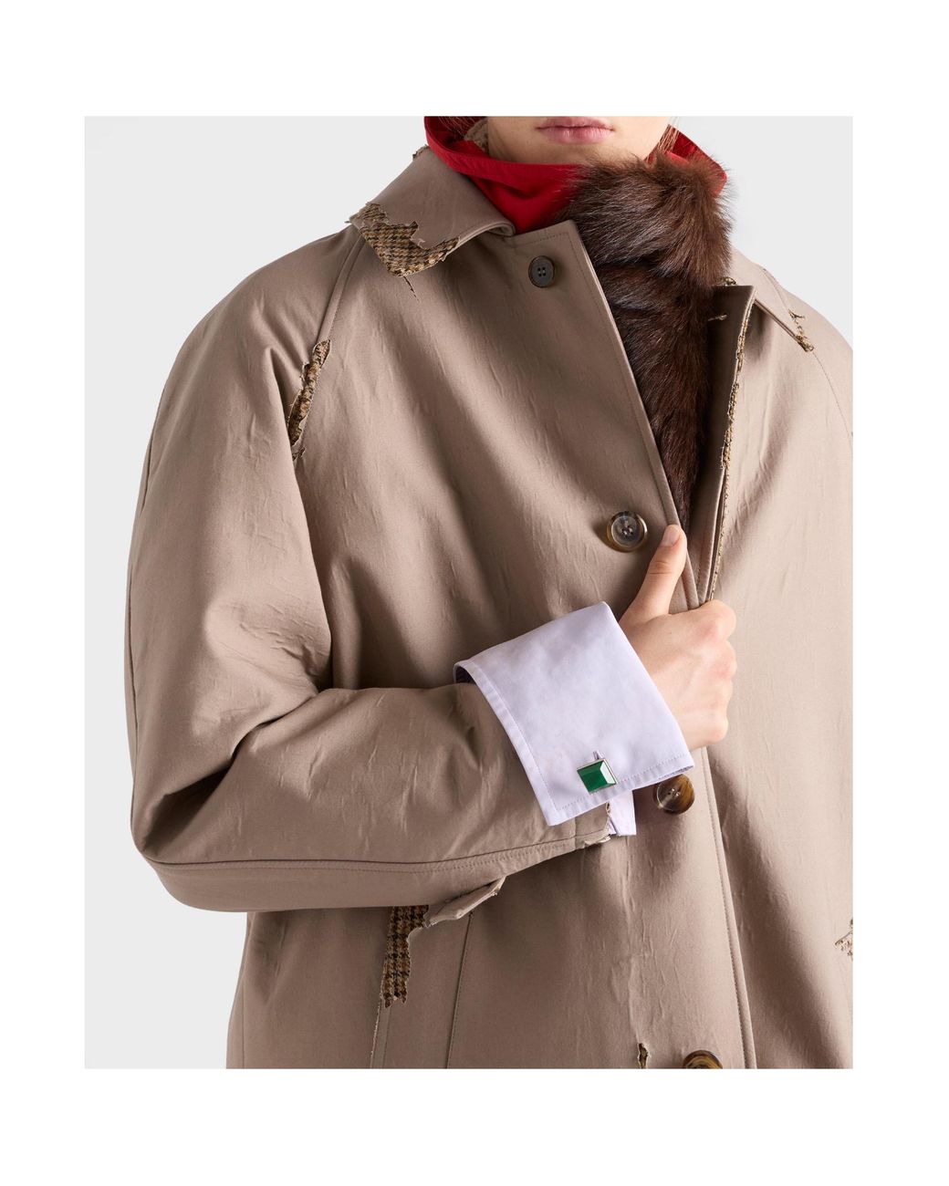 Prada Brown Checked Trim Single-Breasted Coat