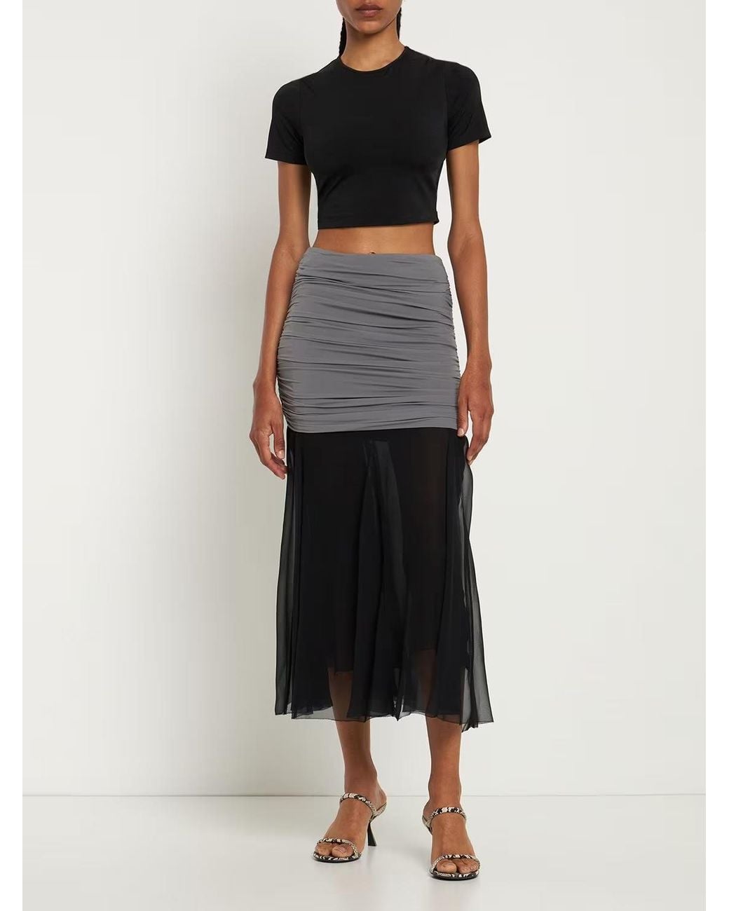 Tory Burch Gray Gathered Silk Skirt