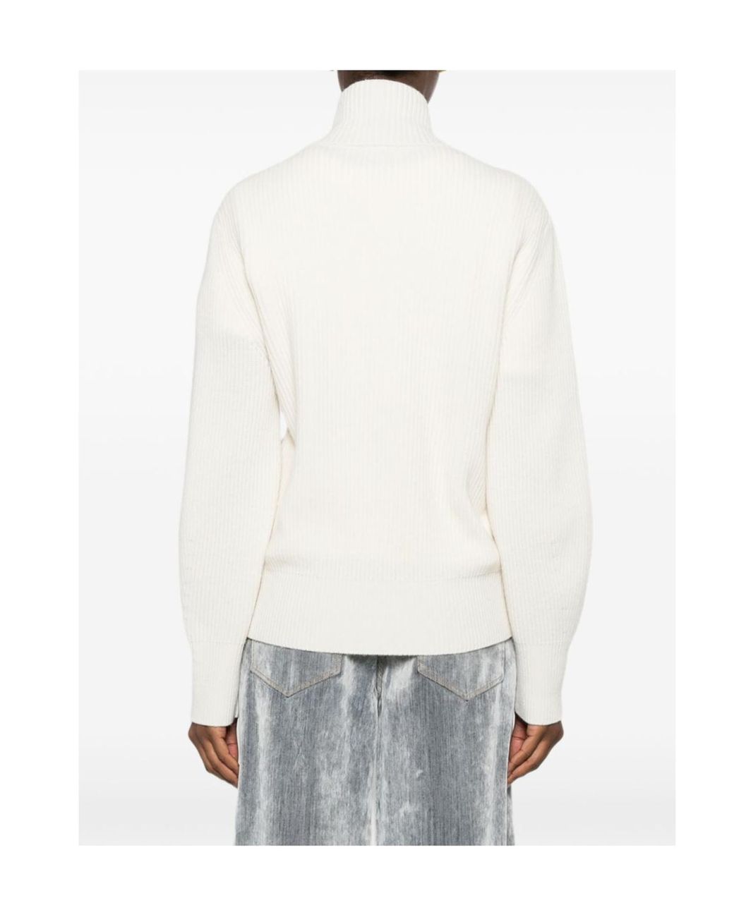 Forte_forte White Ribbed-Knit Half-Zip Sweater