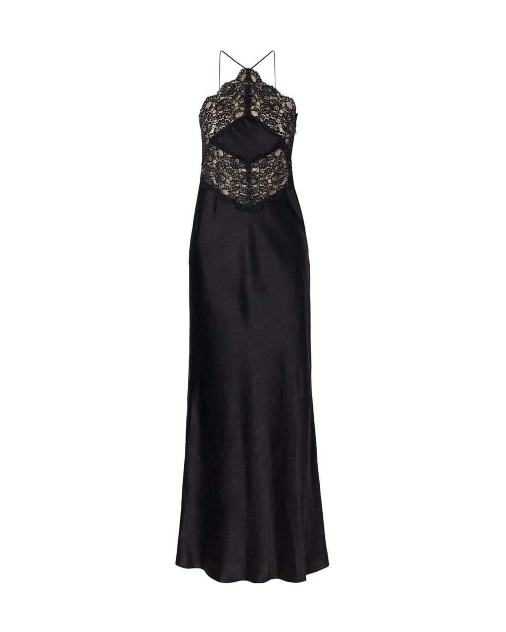 Rodarte Black Lace-Trimmed Silk-Satin Maxi Dress