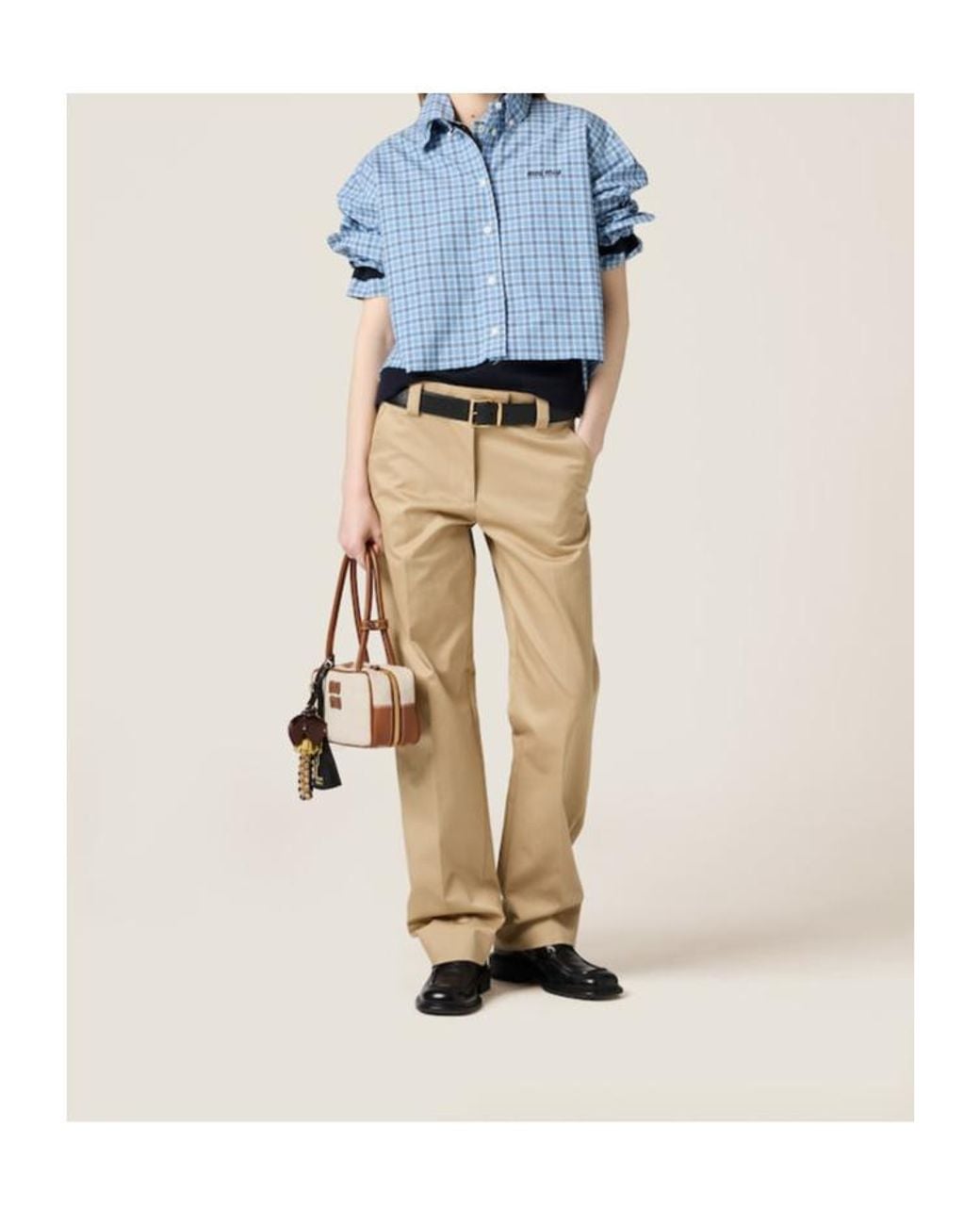 Miu Miu Blue Checked Cropped Shirt