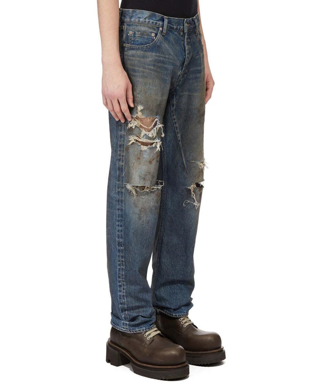 Rick Owens Blue Distressed Jeans for men