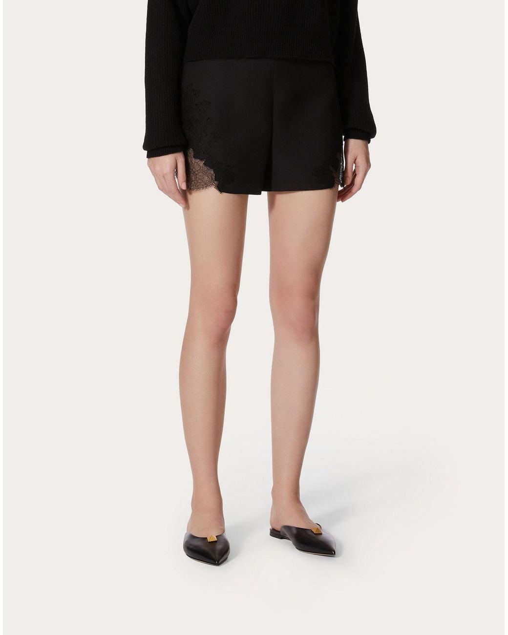 Valentino Black Crepe Couture Lace Shorts