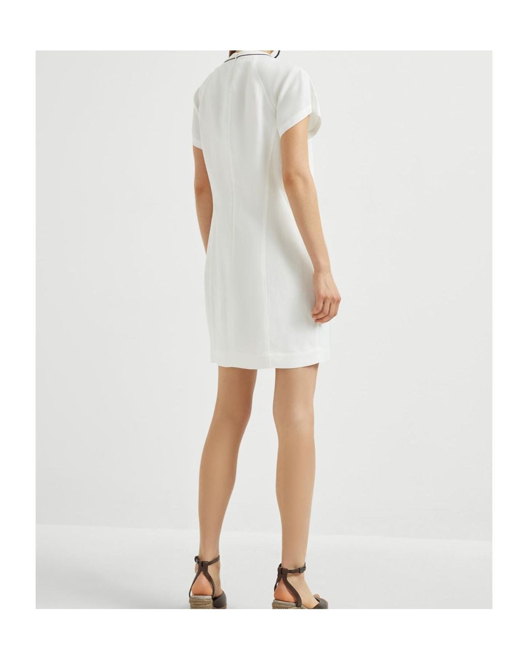 Brunello Cucinelli White Monili Chain-Detail Twill Mini Dress