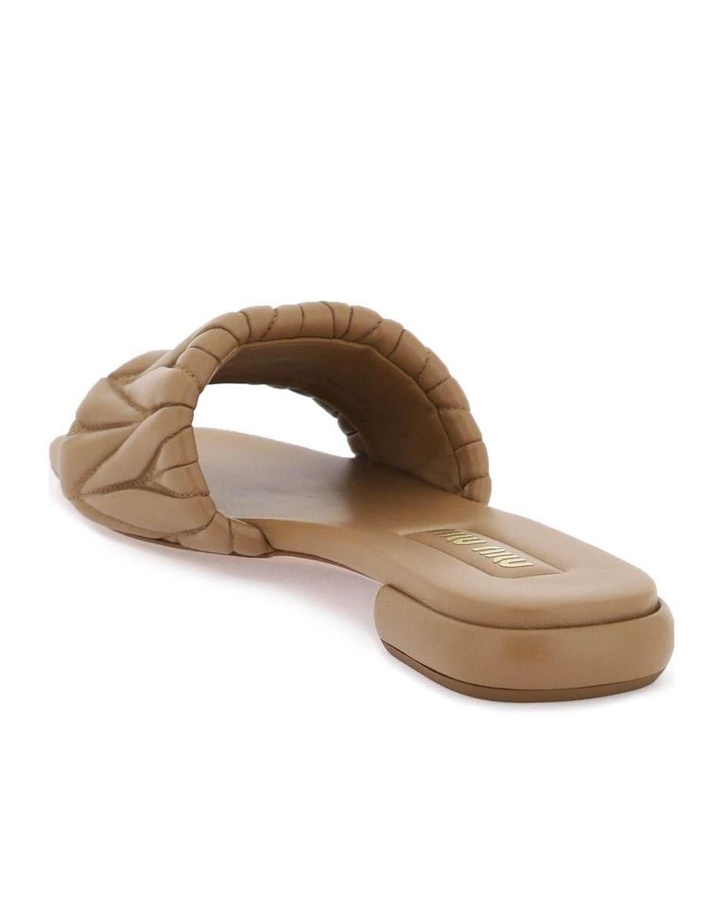 Miu Miu Brown Logo Lettering Square Toe Sandals