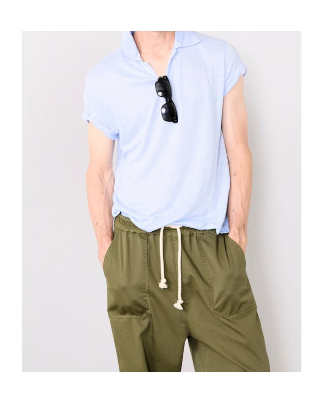 Officine Generale Blue Officine Générale Garment Dyed Knit Polo Shirt for men