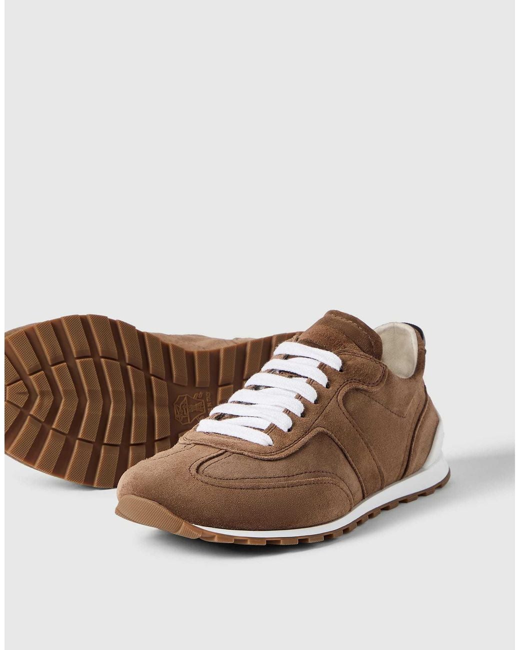 Brunello Cucinelli Brown Suede Runners With Shiny Loops