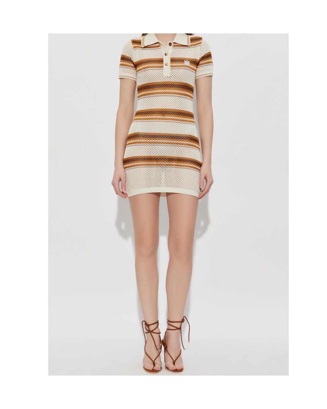 Amiri Natural Striped Crochet Knitted Dress