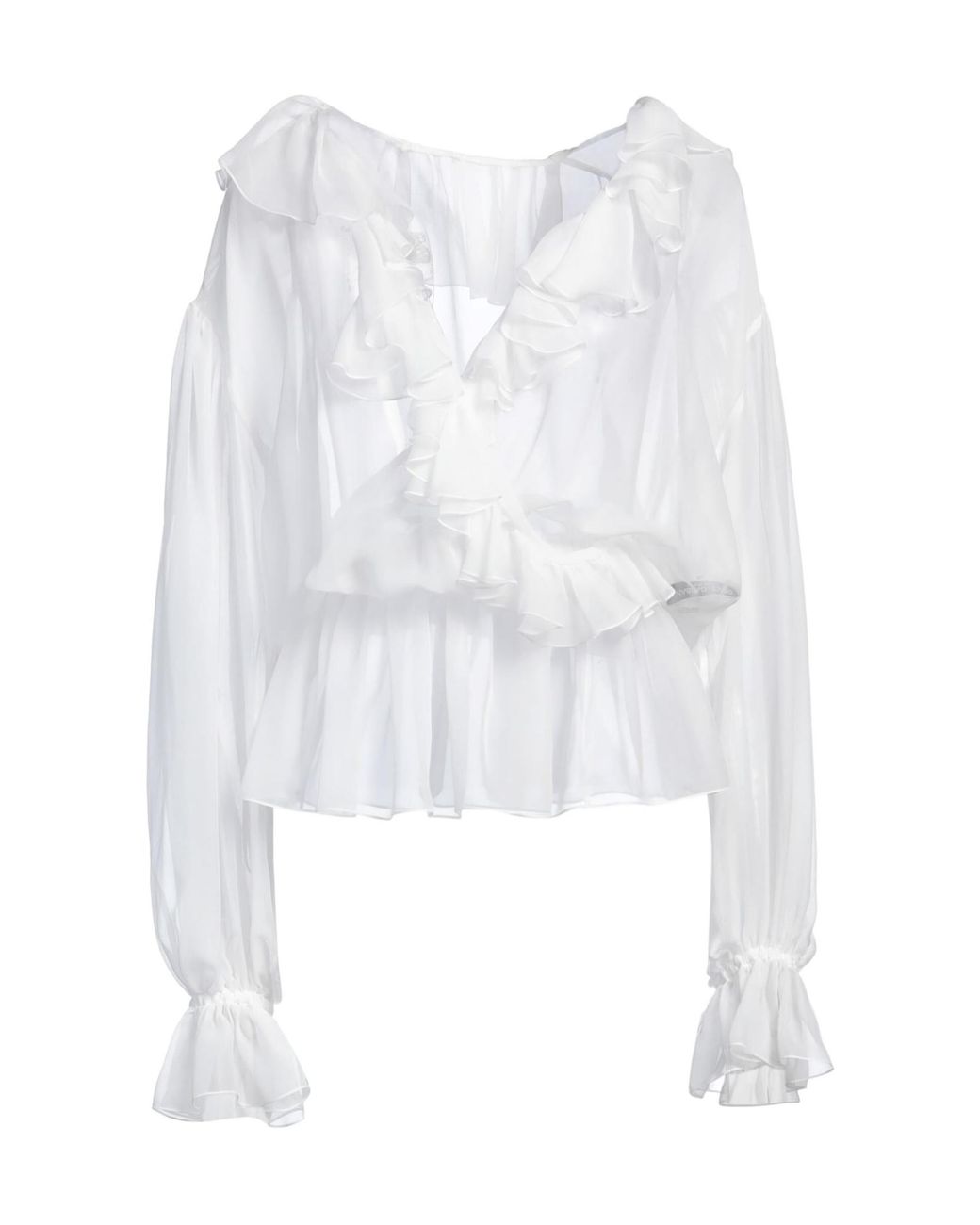 Dolce & Gabbana White Chiffon Long Sleeve Ruched Top