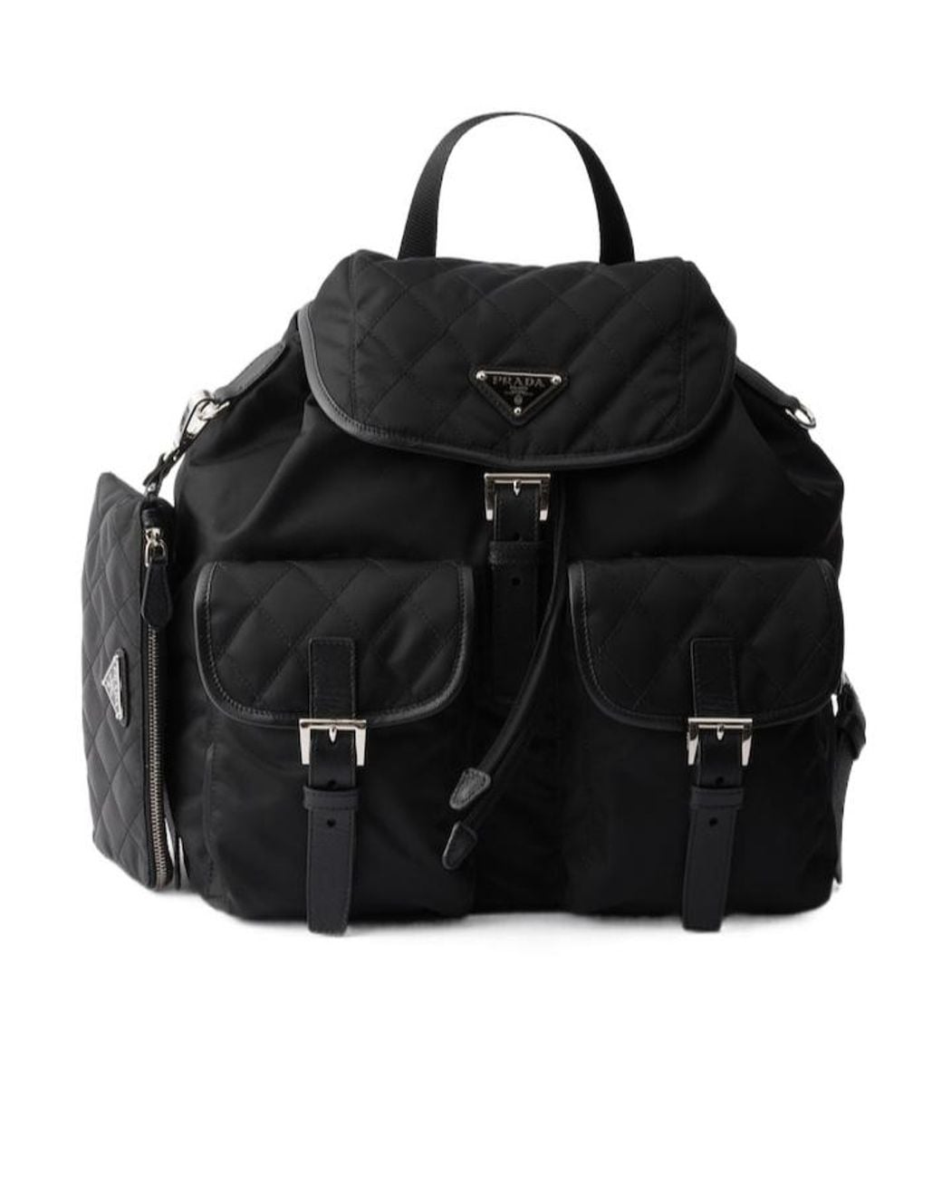Prada Black Medium Quilted Re-Nylon Backpack With Saffiano Leather Trim