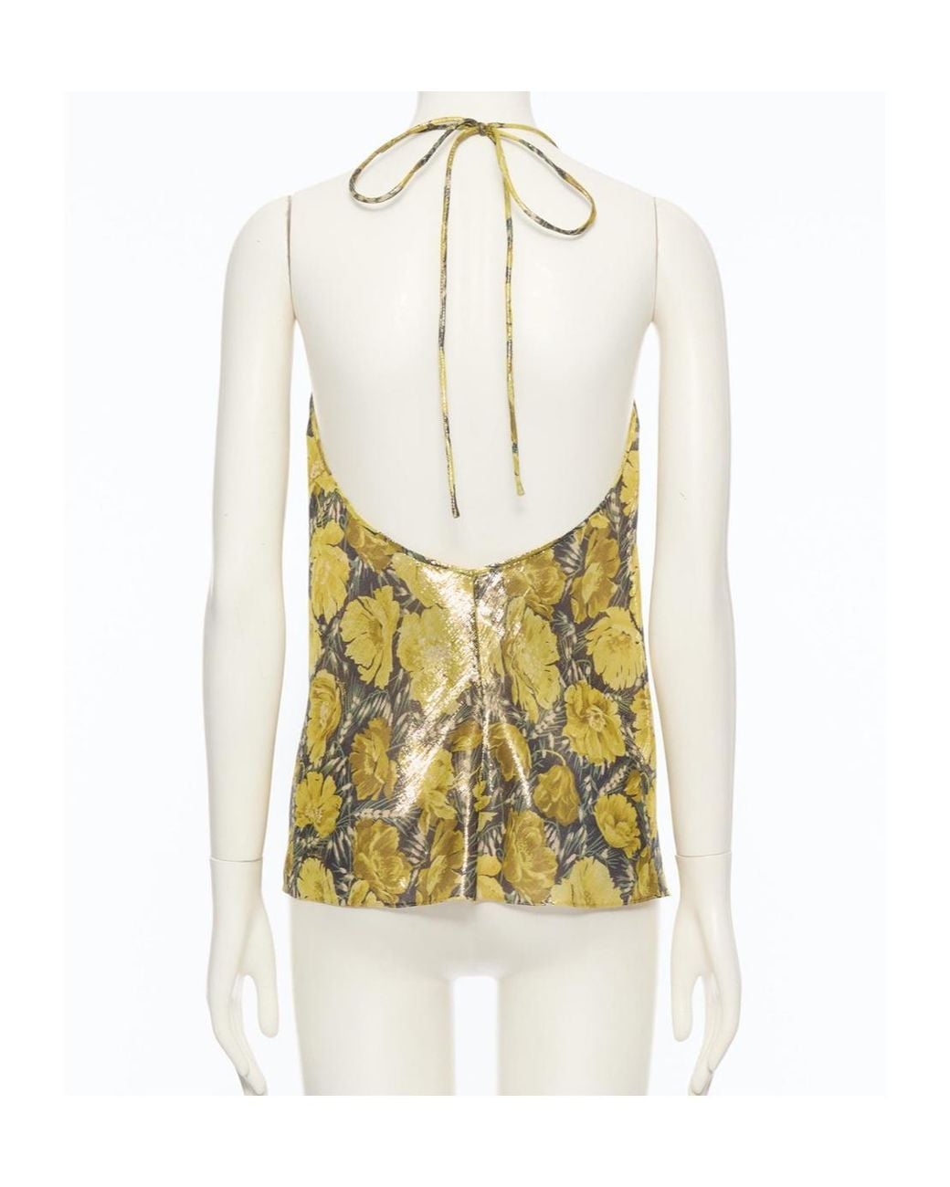 Valentino Yellow Floral-Print Cowl-Neck Blouse