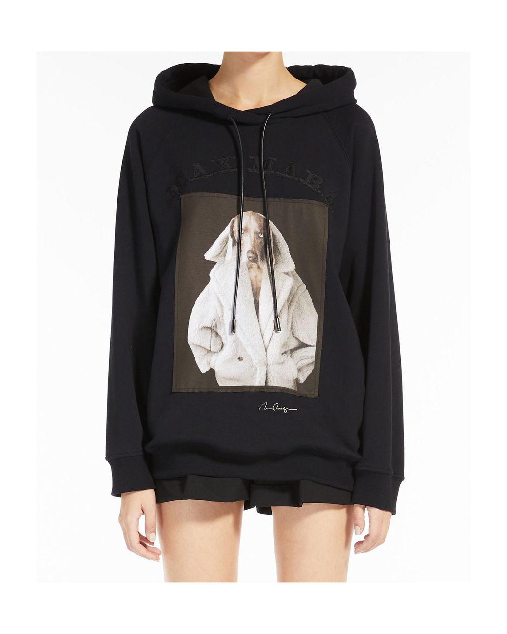 Max Mara Black Graphic-Print Logo-Patch Hoodie