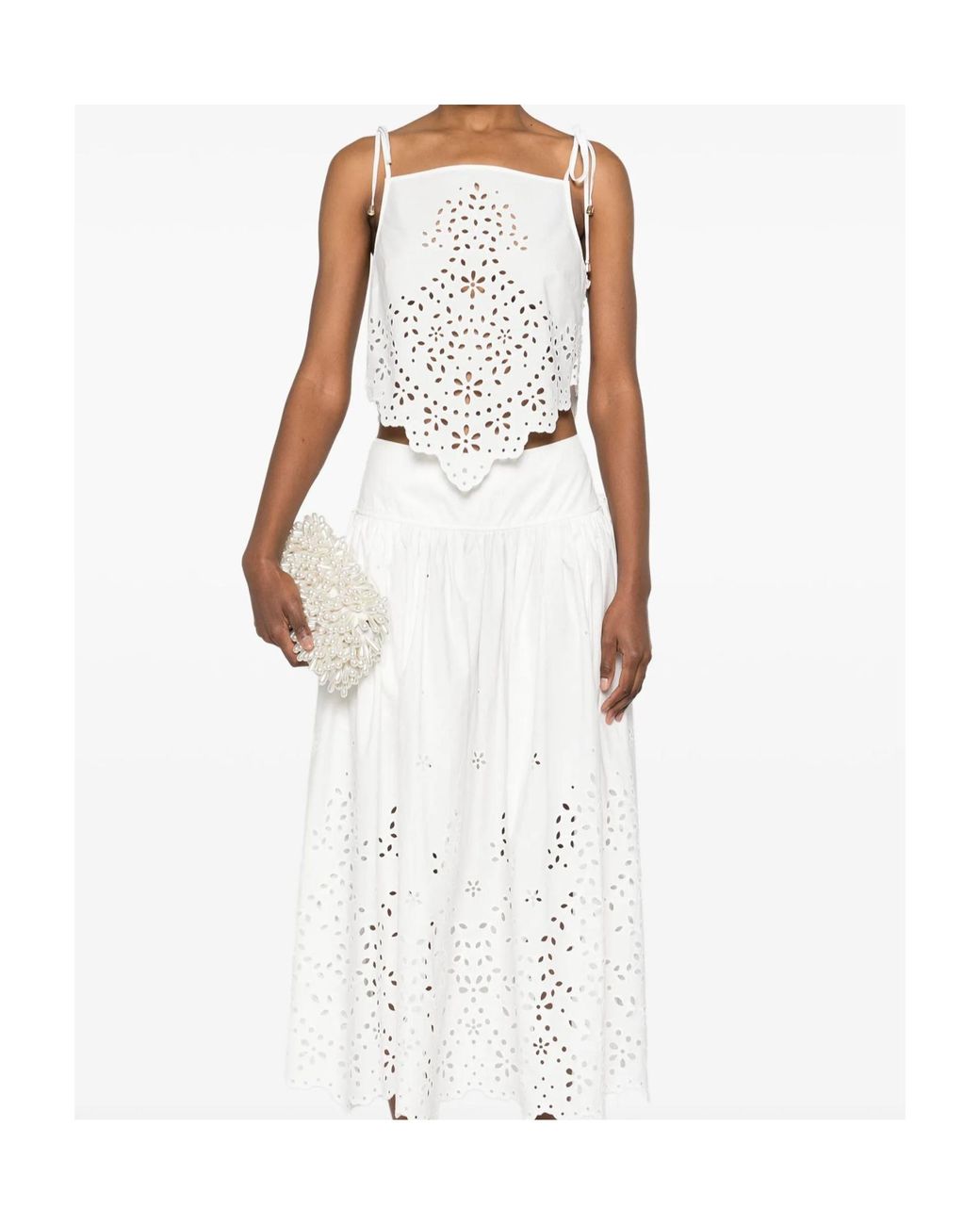 Self-Portrait White Embroidered Asymmetric Hem Top