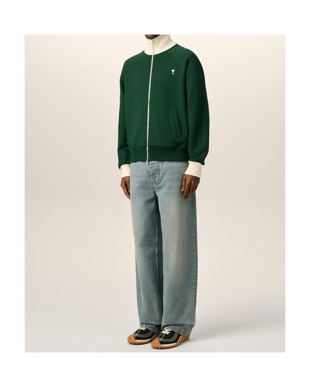 AMI Green Ami Ami De Coeur Zip-Up Sweatshirt for men