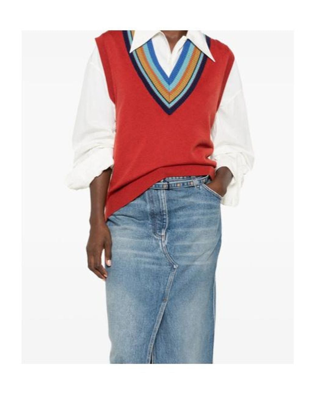 Dries Van Noten Red V-Neck Knit Vest