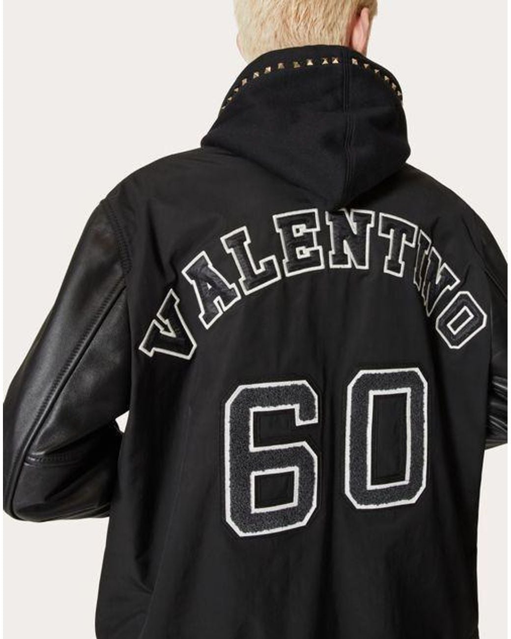 Valentino Black Buttoned Long-Sleeved Varsity Jacket for men