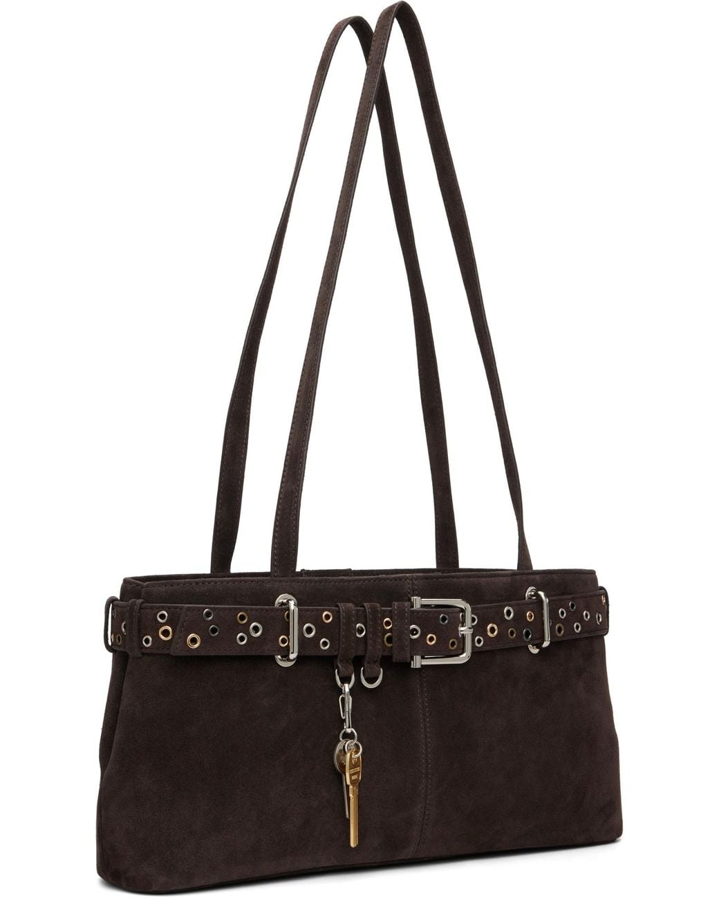 OSOI Black Eyelet-Embellished Buckled Shoulder Bag