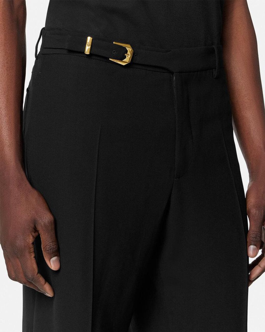 Versace Black Belted Tailored Trousers for men