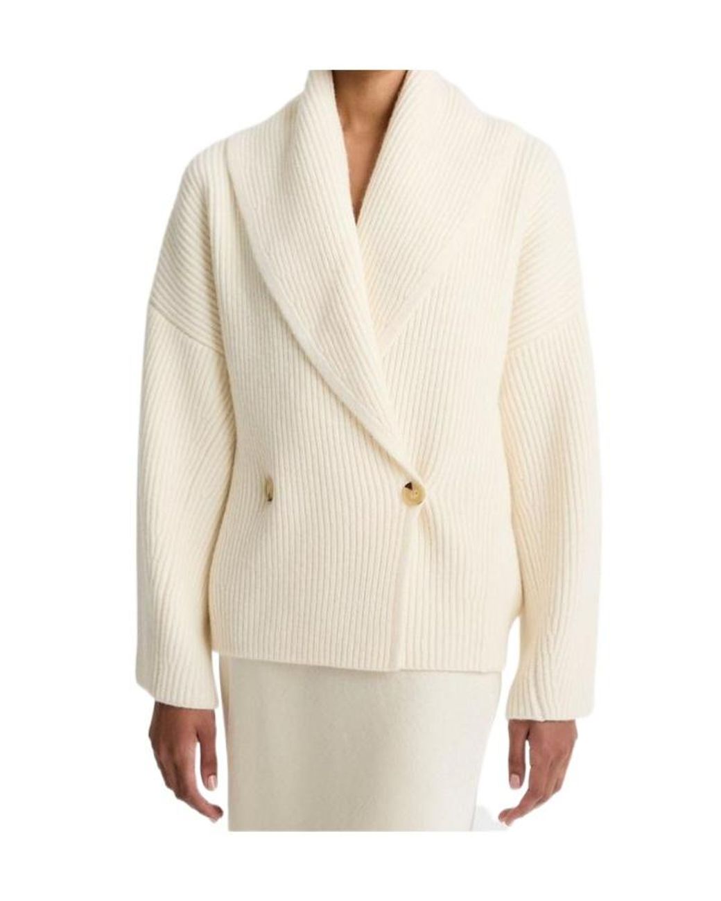 Vince Natural Ribbed Shawl-Collar Knitted Jacket