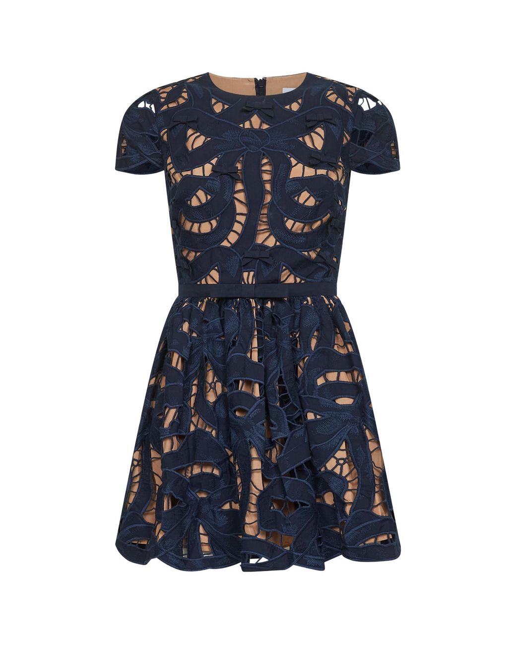 Self-Portrait Blue Self Portrait Cotton Poplin Mini Dress With Bow Motif