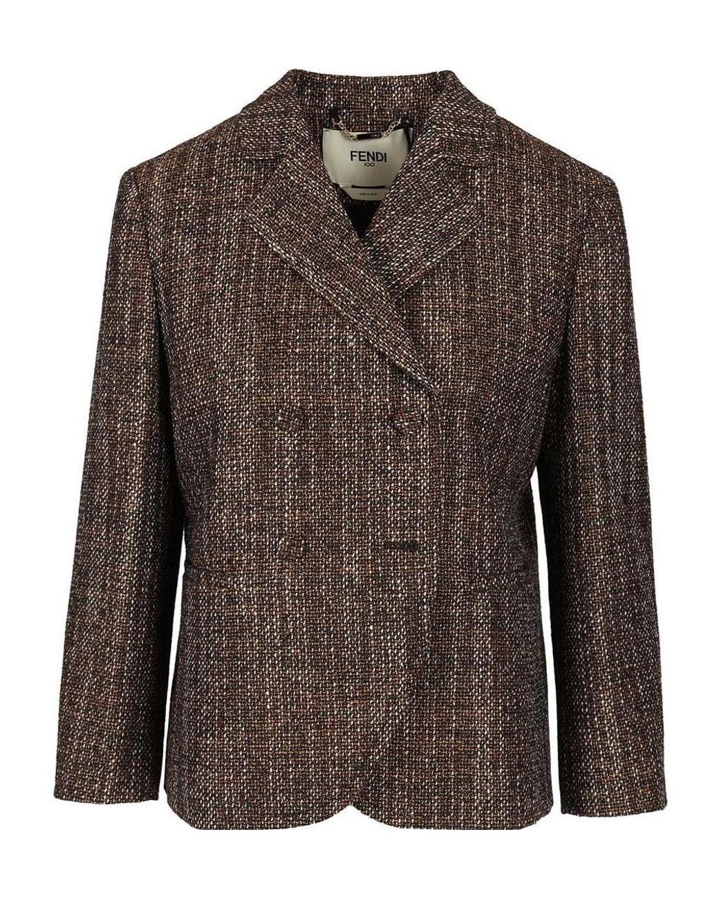 Fendi Brown Double Breasted Tweed Jacket