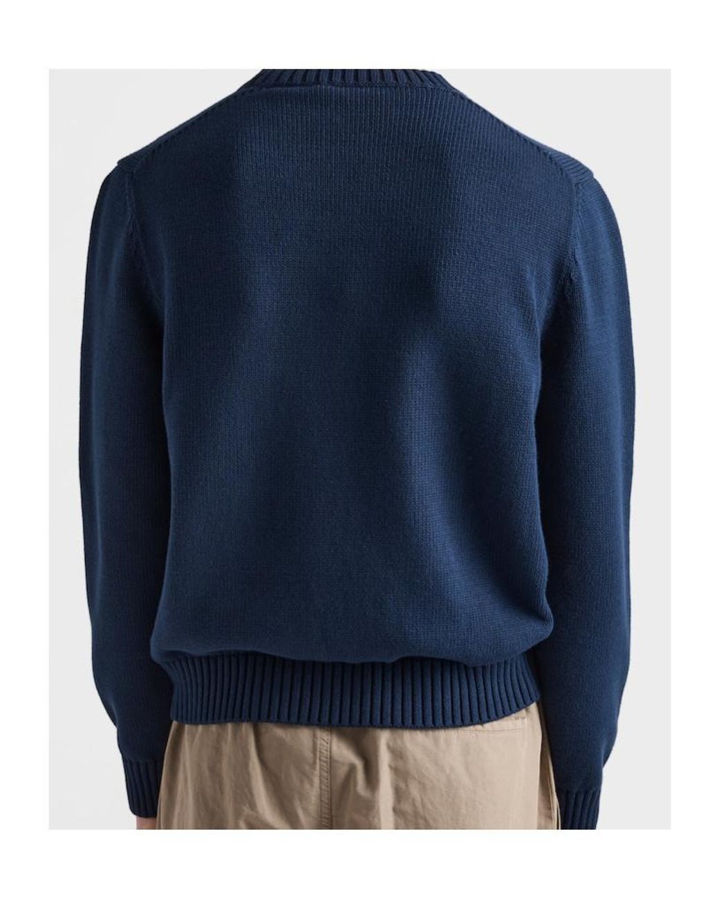 Prada Blue Logo Embroidered Knitted Sweater for men