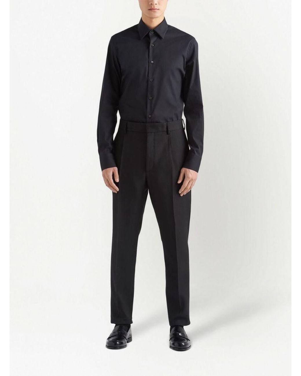 Prada Blue Long-Sleeved Poplin Shirt for men