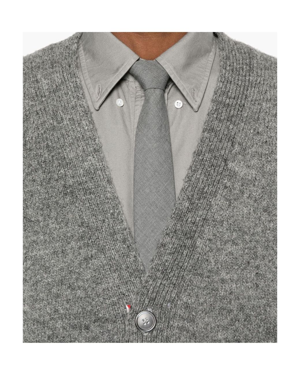 Thom Browne Gray 4-Bar Mélange Wool Cardigan for men