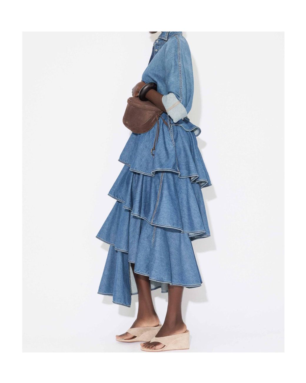 Alaïa Blue Pointed-Collar Curved Denim Shirt