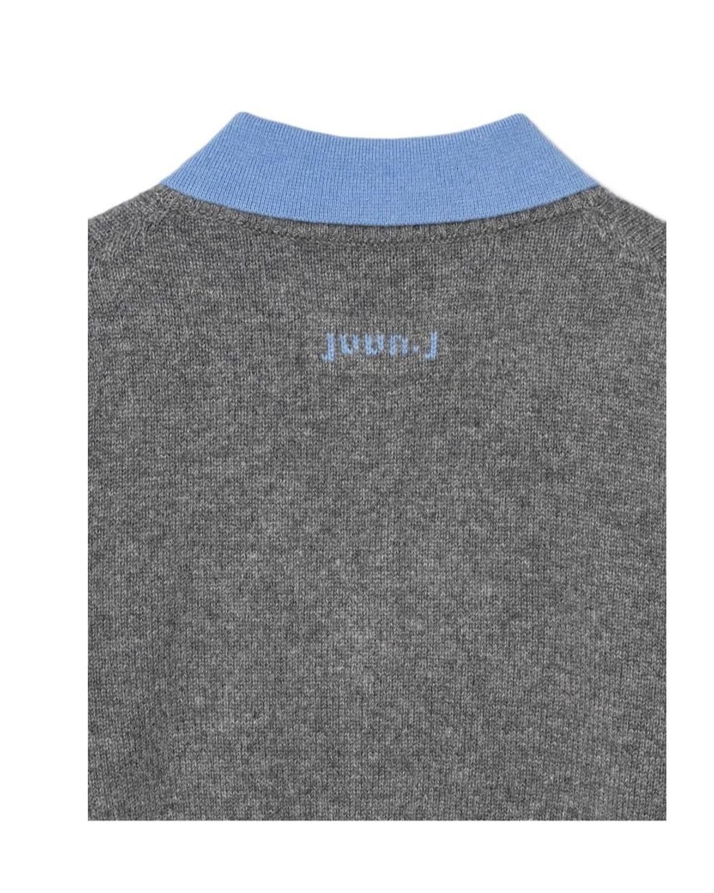 Juun.J Gray Long-Sleeve Collared Knit Top
