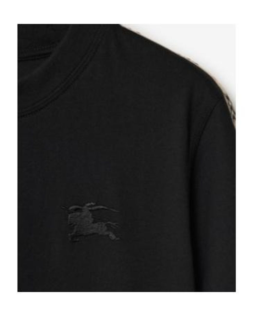 Burberry Black Logo Embroidered Check-Trim T-Shirt