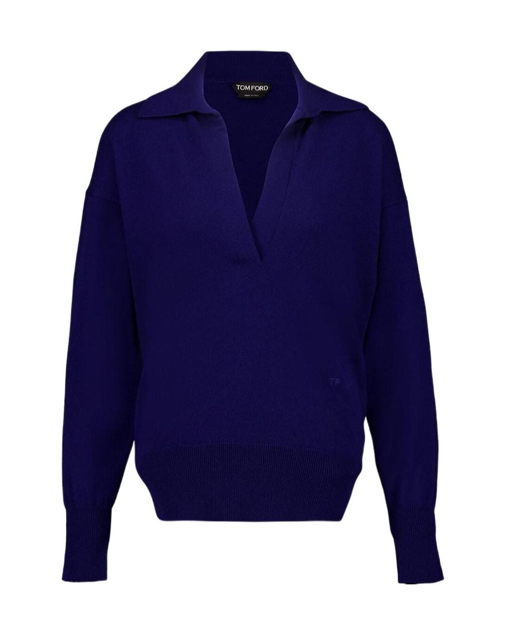 Tom Ford Blue Polo V-Neck Cashmere Knit Top