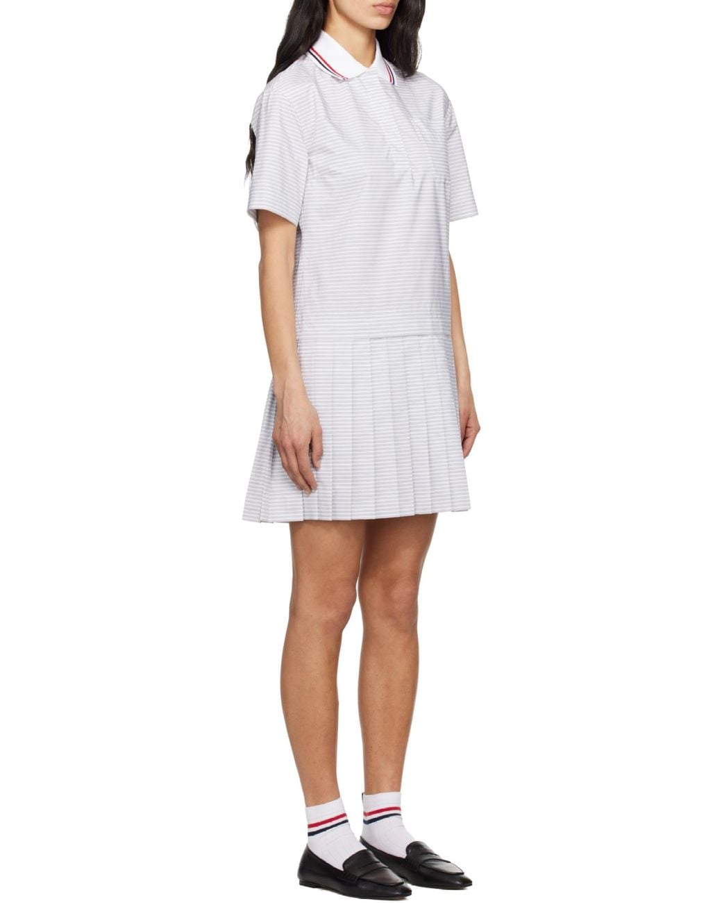 Thom Browne Gray Short-Sleeved Striped Polo Mini Dress