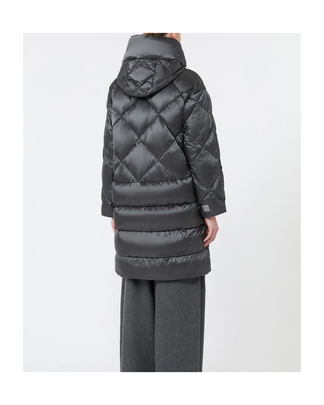 Max Mara Gray Midi Puffer Jacket With Hood