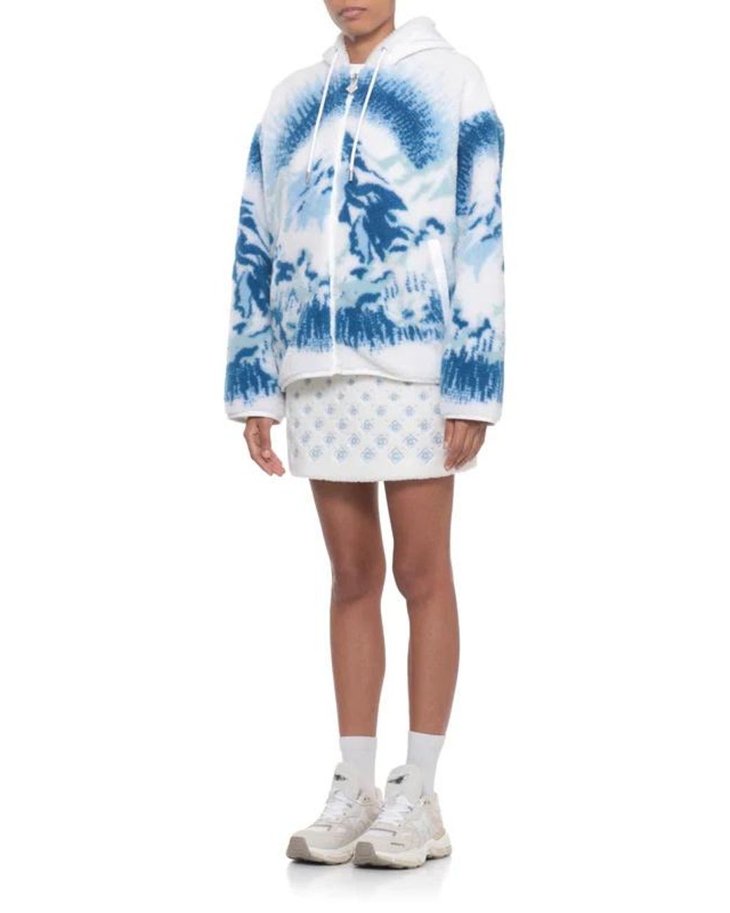 Casablanca Blue Hooded Fleece Zipped Jacket