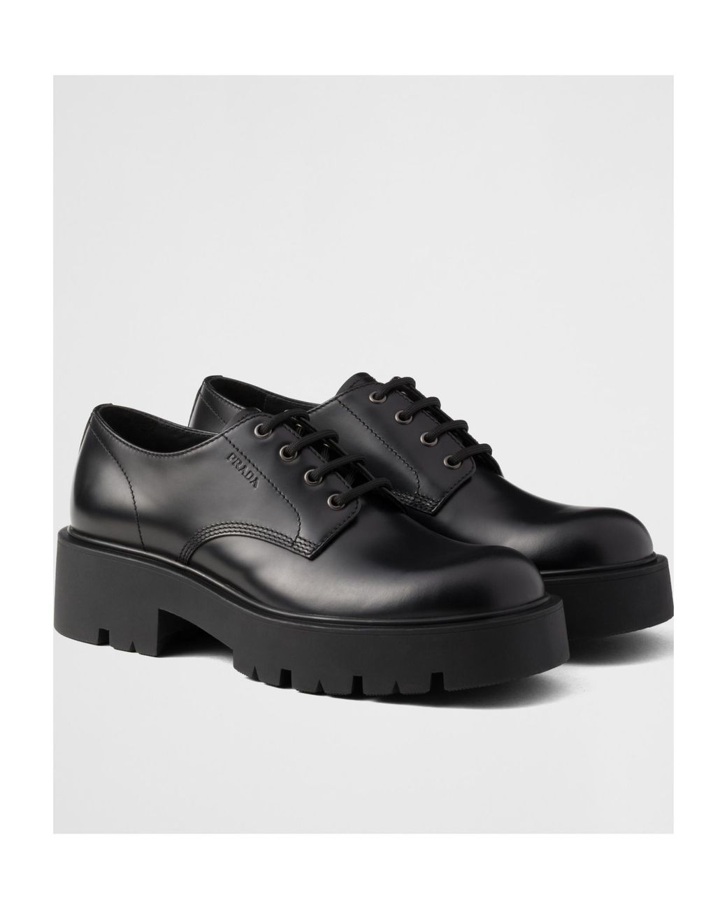 Prada Black Brushed Leather Derby Shoes for men