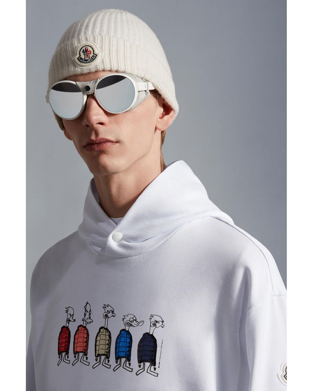 Moncler White Duck-Print Cotton Hoodie for men