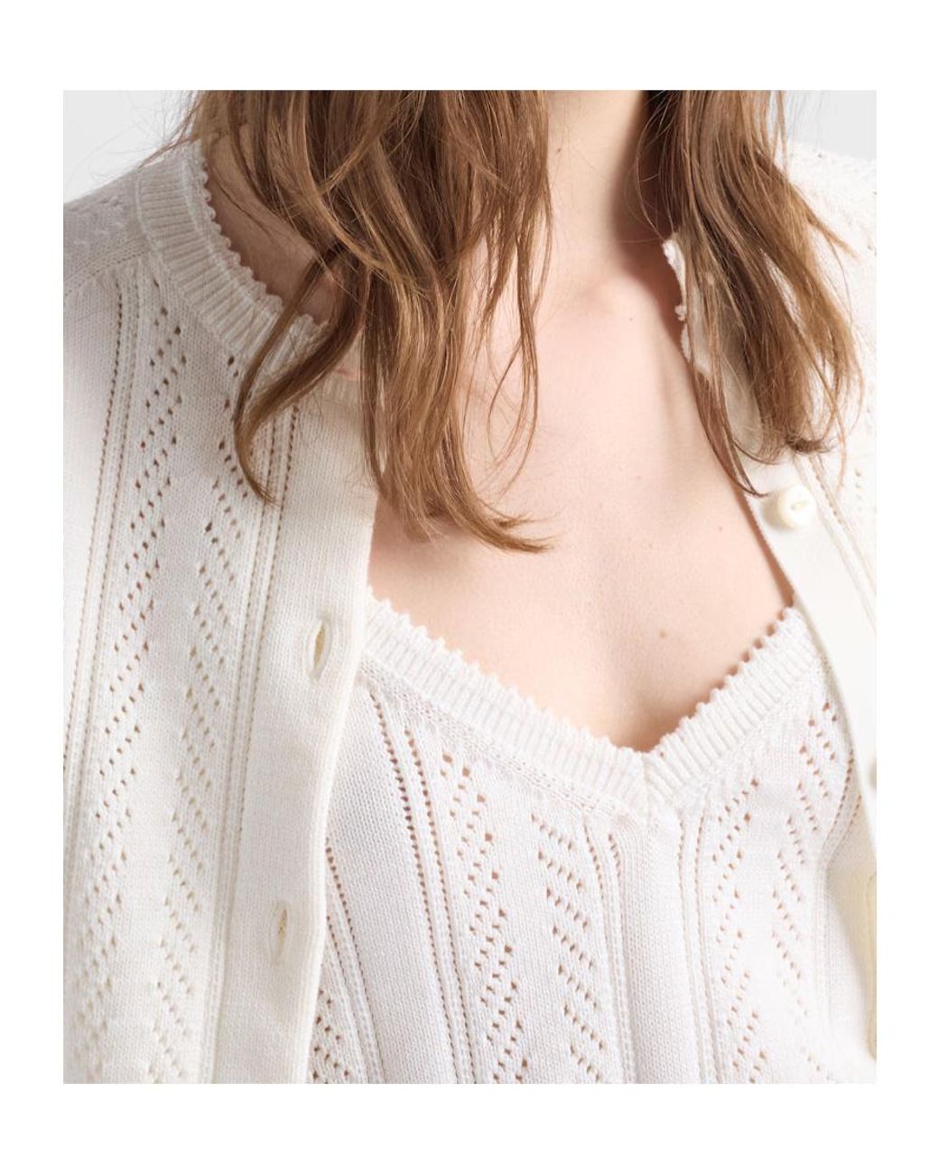 Prada White Openwork Cotton Crop Top