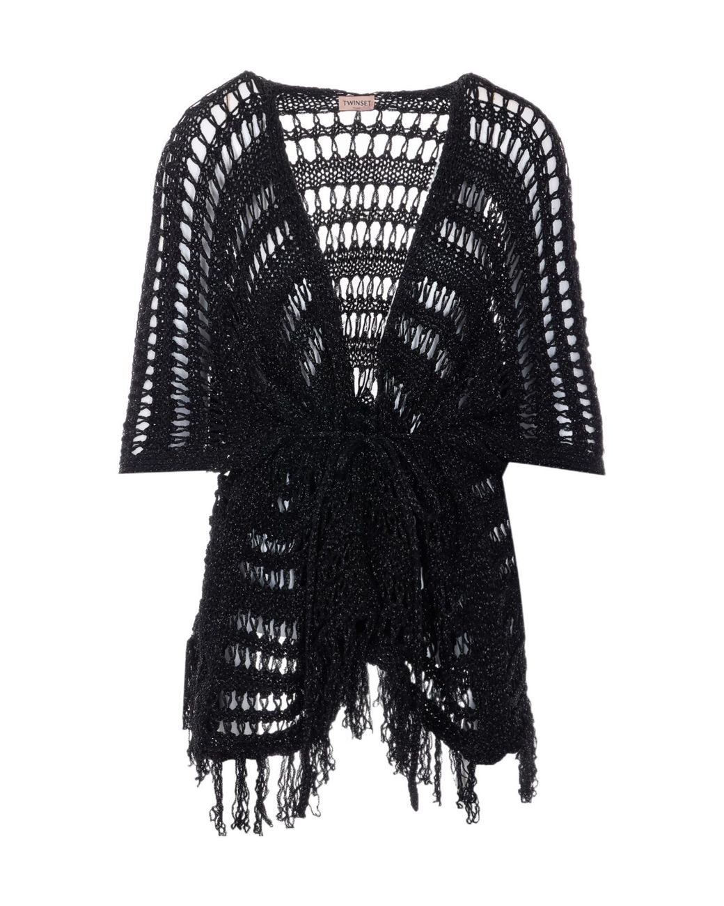 Twinset Black Fringed Crochet Knitted Top