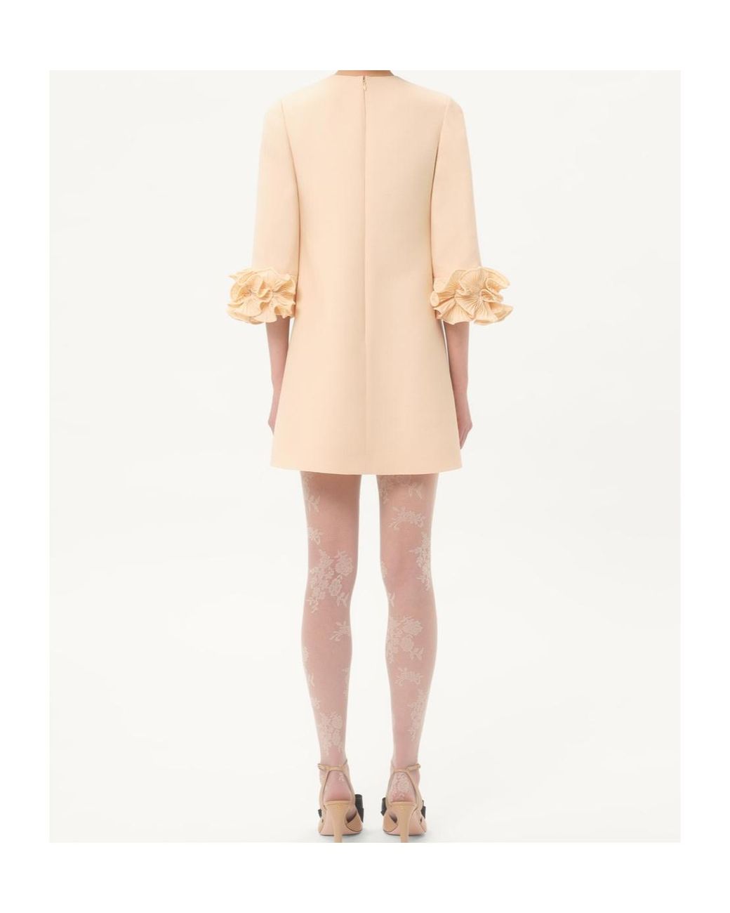 Valentino Natural Crepe Couture Floral Detailed Mini Dress