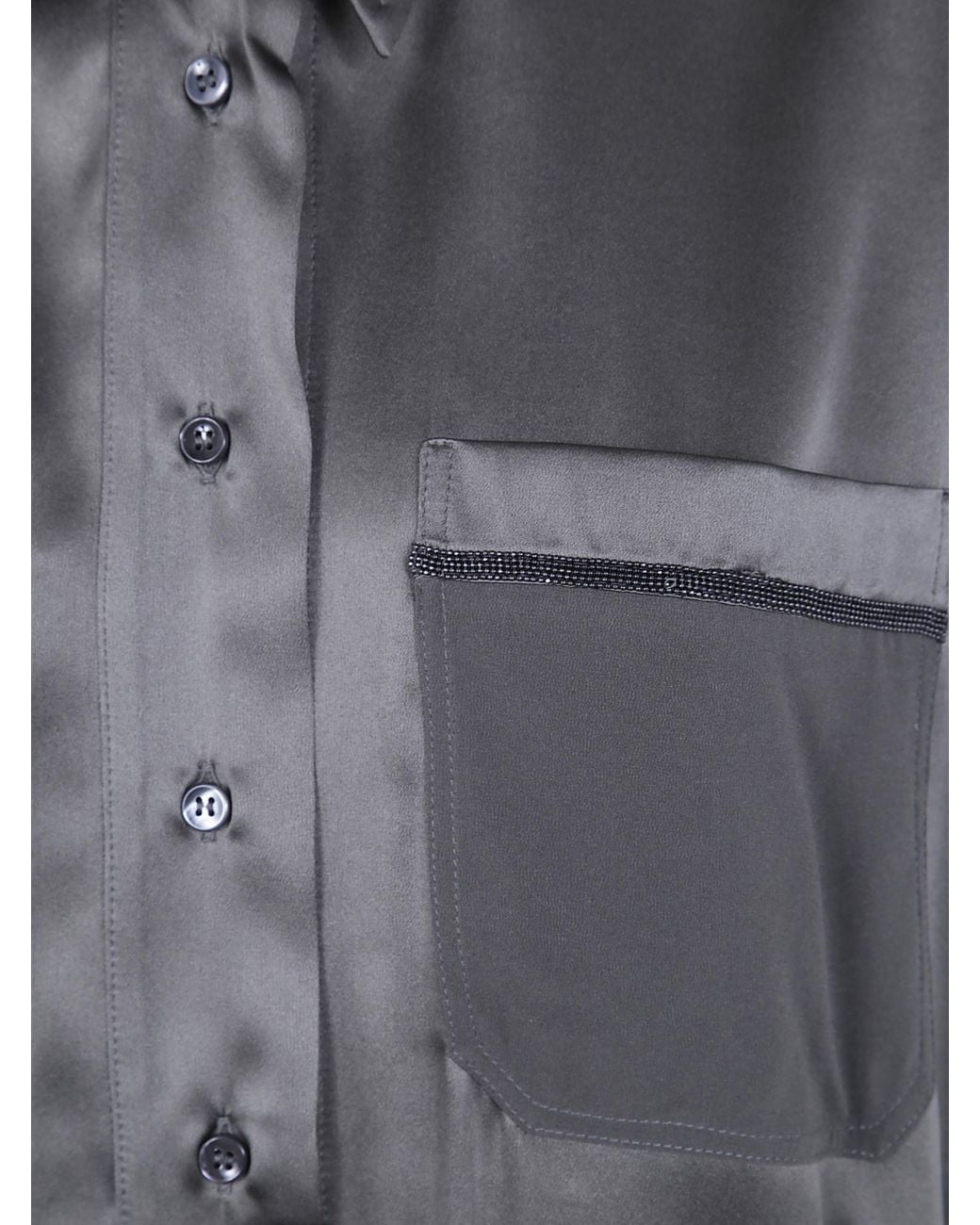 Brunello Cucinelli Gray Monili-Chain Silk Shirt