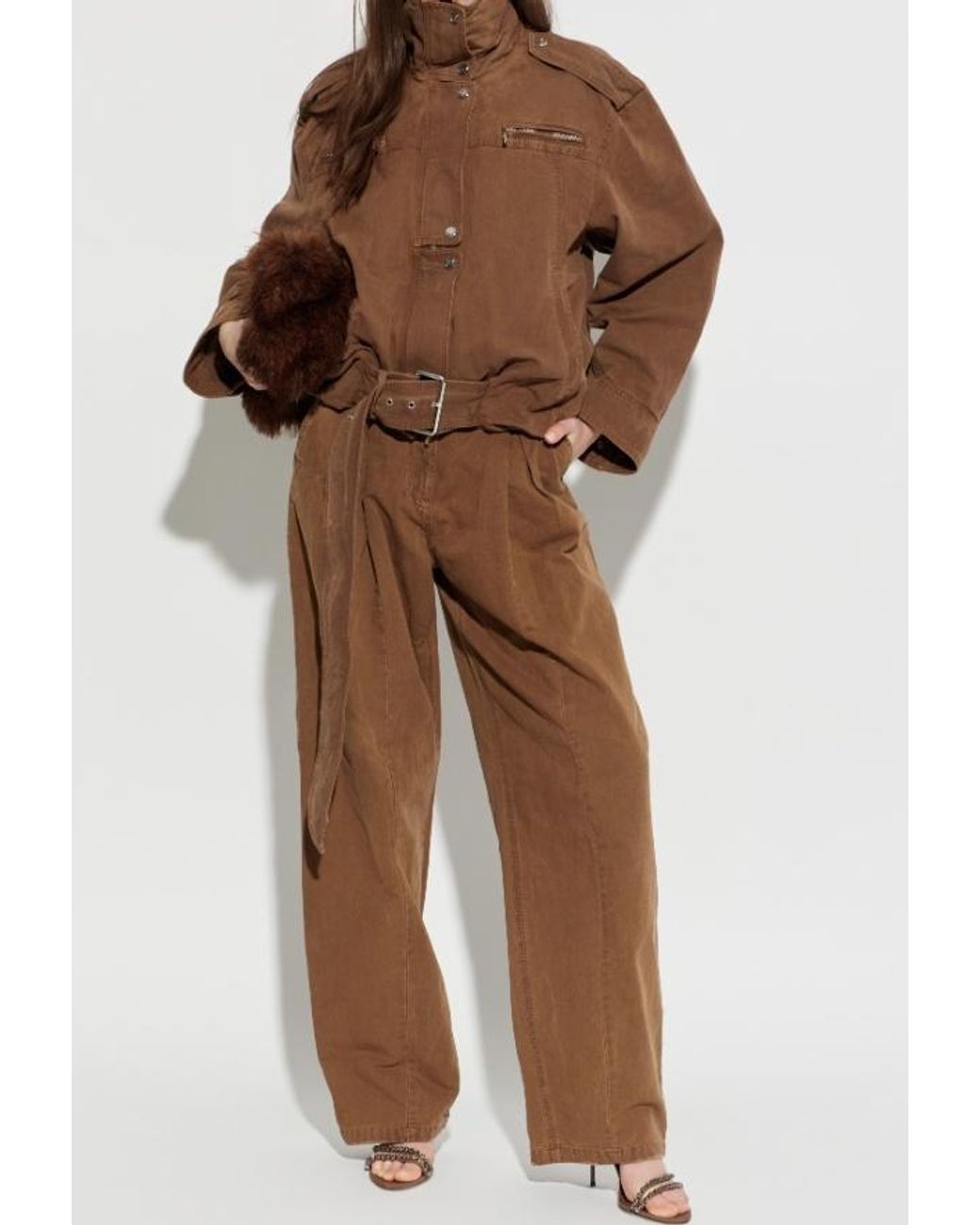 Blumarine Brown Pleated Belted Trousers