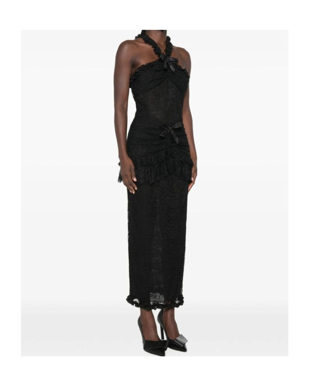 Alessandra Rich Black Chantilly Lace Evening Dress