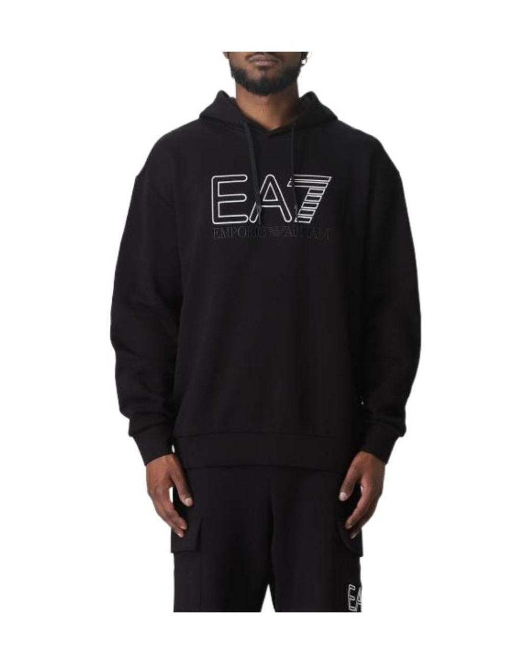 EA7 Black Logo Hooded Sweatshirt for men