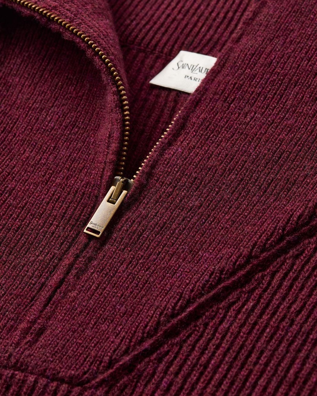 Saint Laurent Red Ribbed Half Zip Knitted Sweater for men
