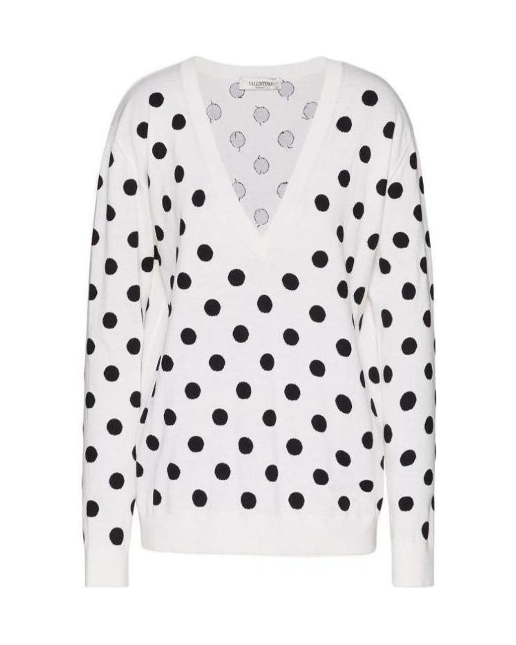 Valentino White Logo V-Neck-Wool Sweater