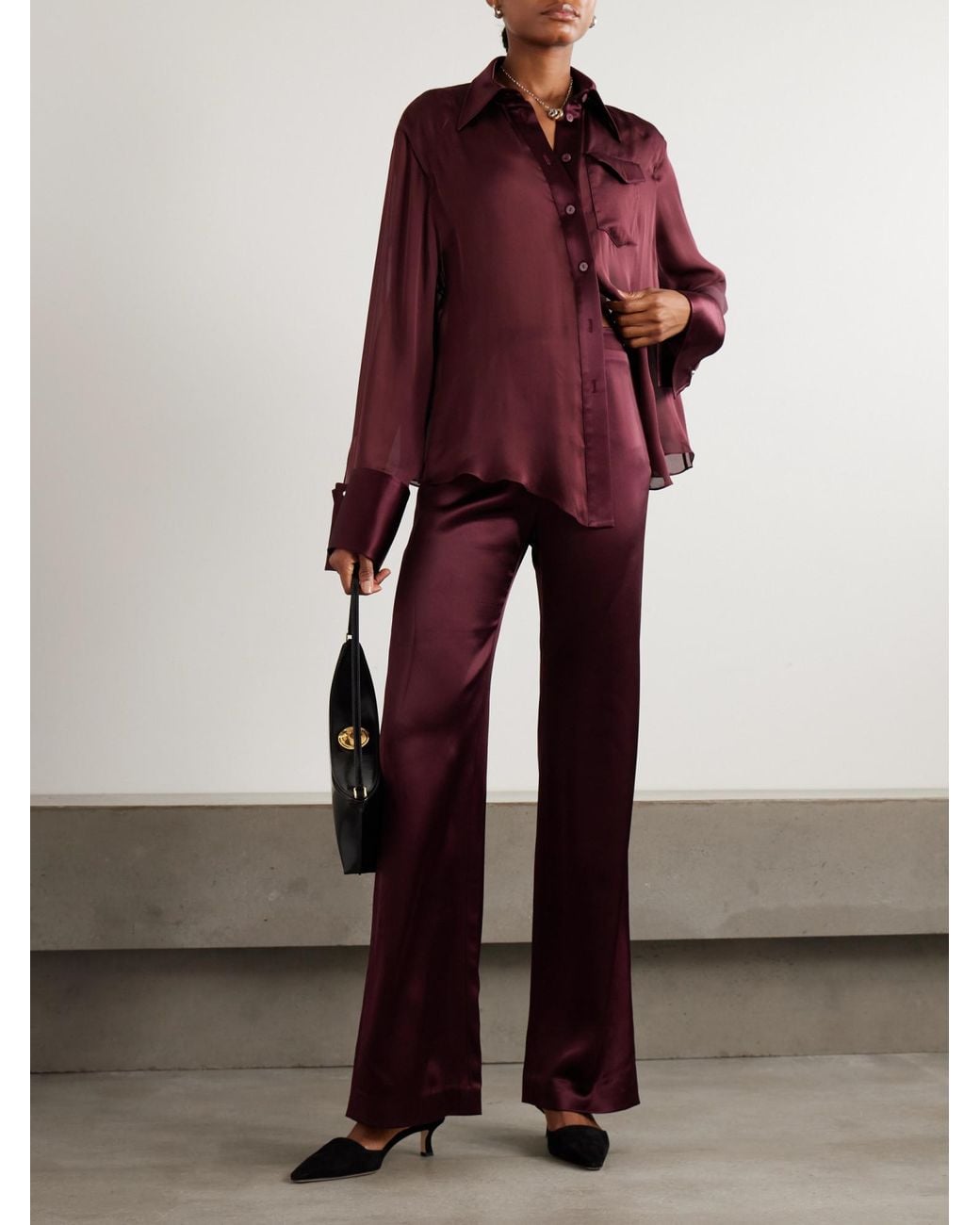 Galvan Red Satin Wide-Leg Pants